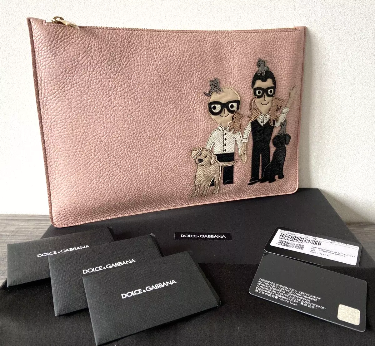 DOLCE & GABBANA FAMILY PATCH CLUTCH POCHETTE PINK LEATHER MADE