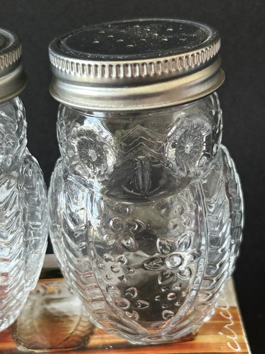 2pc HOOT OWL BIRDS “Clear” Beautiful Animal Salt & Pepper Shakers Glass Bottles - Picture 4 of 22