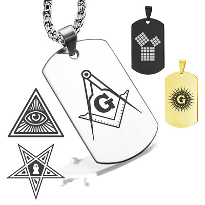 Stainless Steel Freemasonry Stone Masonic Order Symbols Dog Tag Pendant Necklace