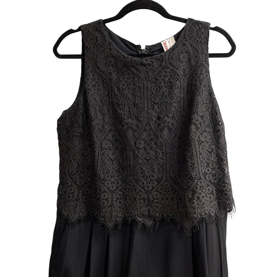 Mono Ann Taylor Loft para mujer 8 negro satinado encaje superpuesto sin mangas bruja Foto 2 de 4