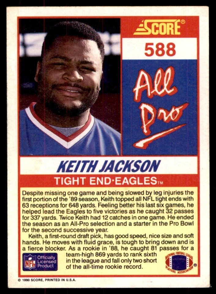 1990 Score Keith Jackson Philadelphia Eagles #588 - Image 2 of 2