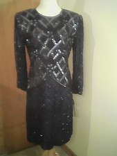 Silky Nites by Cherish women's navy blue sequin/beaded formal dress, 12/14, silk