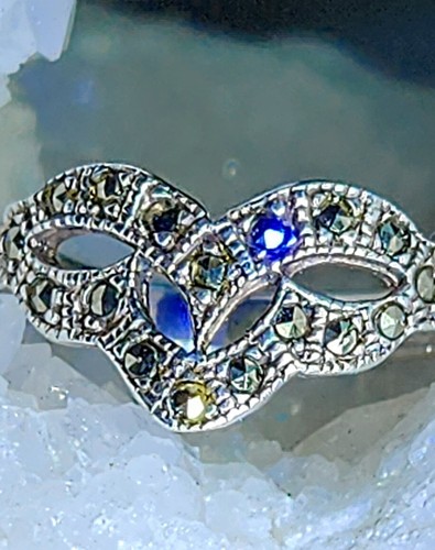 Marcasite Ring Sterling W/ Black Pyrite Gemstones That Color Shifts To Gold Sz8 - Imagen 4 de 7