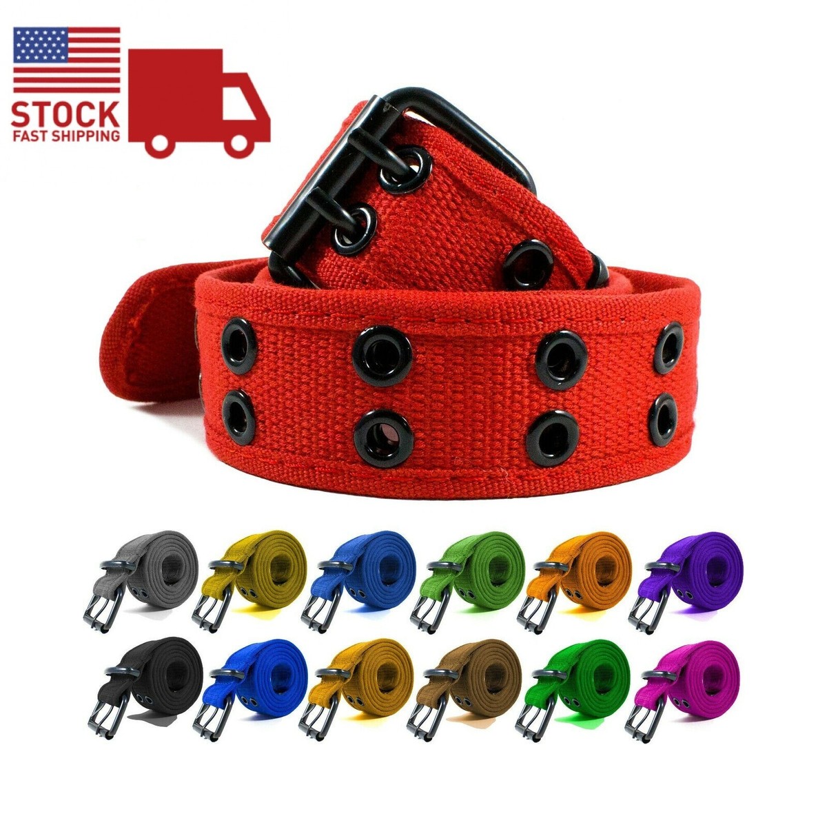 2951 Unisex Canvas Belt Double Grommets Holes For Men And Women Men & Women Double Grommet 2 Hole Stitched Canvas Fabric Web  main image 3