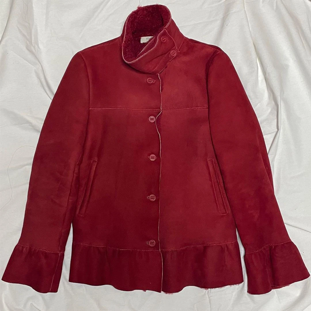 Miu Miu archives mouton Coat outer Ladies Woman's peplum Red Boa used size 42