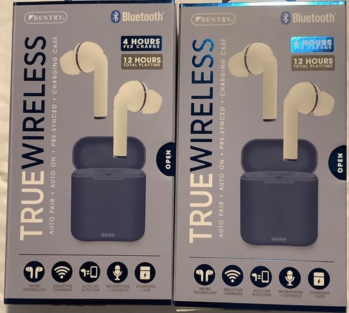 Sentry True Wireless Bluetooth White Earbuds With Blue Case - Picture 2 of 3