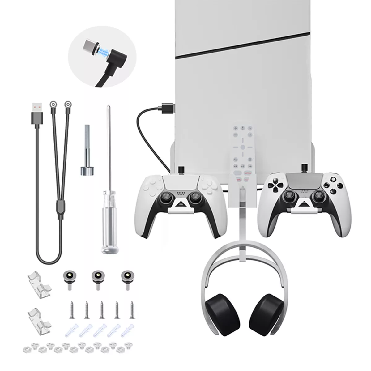 For PS5 Slim Console Wall Mount Bracket Headset Remote Wall Mounted  Organizer