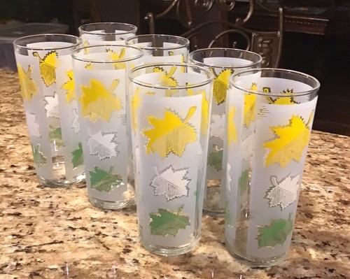 Mid Century MCM 1950 Libbey Leaves Tumblers Drinking Water Glasses Set Of 7 EUC - Picture 9 of 18
