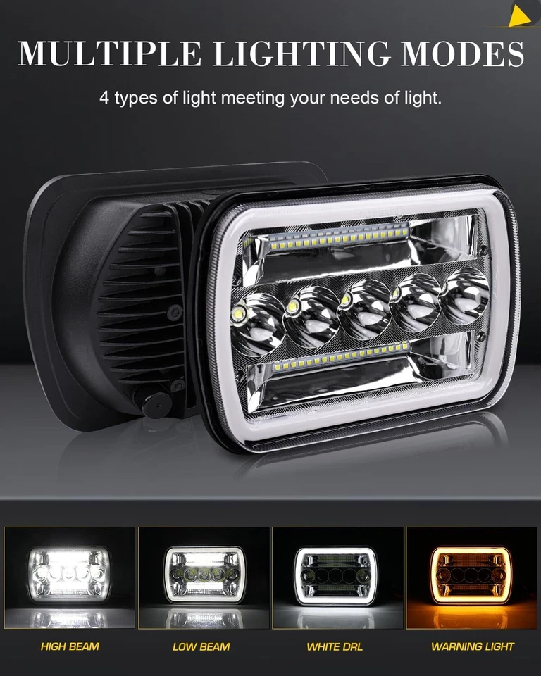 Faros LED 5x7" 7x6" alto/bajo DRL señal de giro ángel para Ford Ranger 1983-1988 Foto 4 de 4