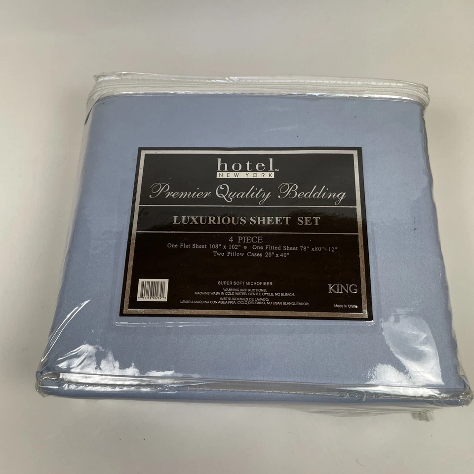Juego de sábanas de lujo de ropa de cama de primera calidad Hotel New York 4 piezas King Lt azul Foto 3 de 4