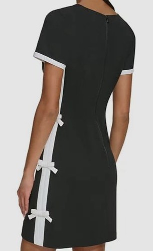 KARL LAGERFELD PARIS Women's Black Bow Trim Scuba Crepe Sheath Dress Size 8 - 第 3/3 張圖片