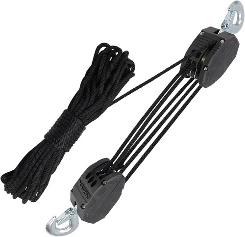 Heavy Duty 2,000LB Rope Hoist Pulley 50 Feet Wheel Block and Tackle System New - Picture 2 of 2
