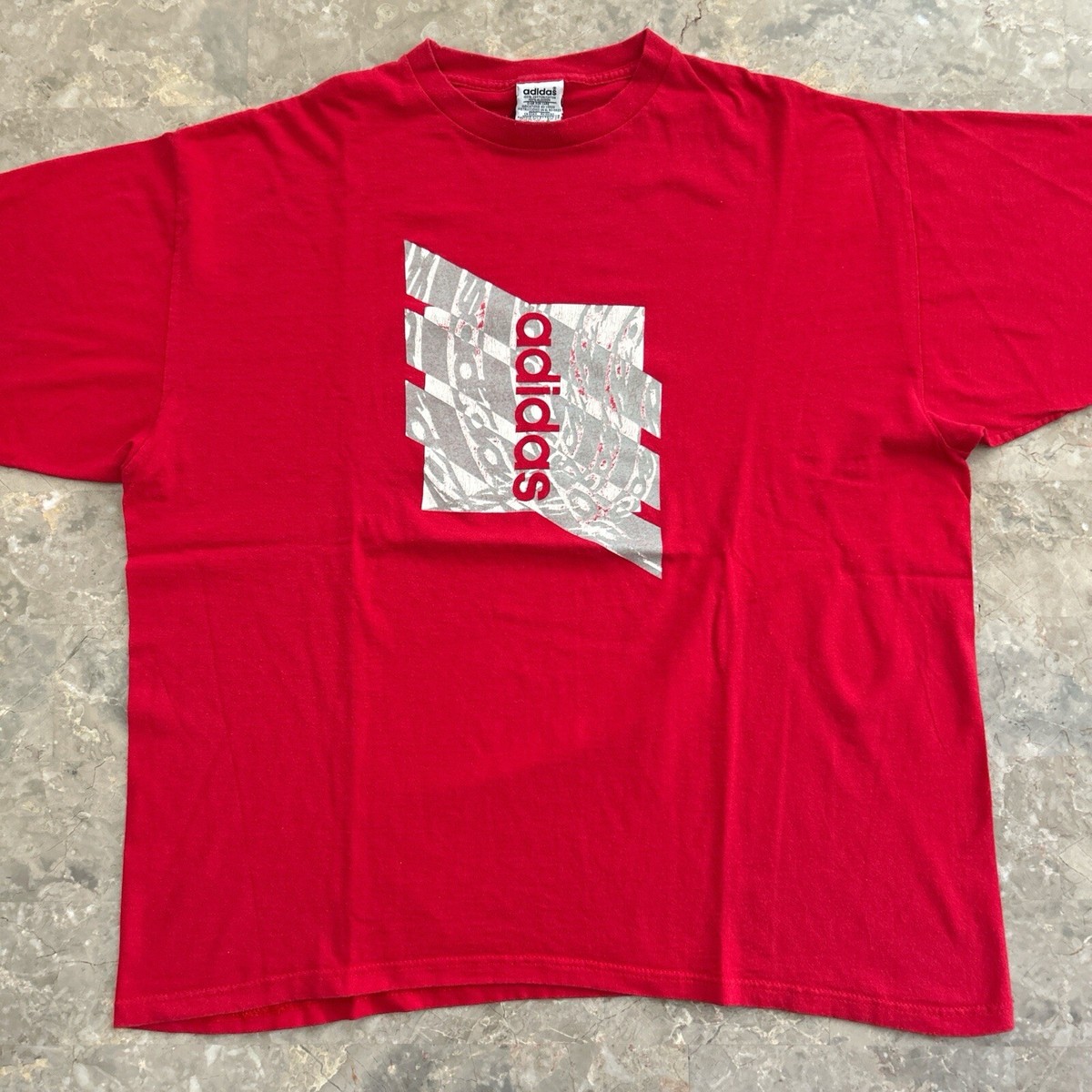 Vintage Adidas USA Made XL Red Graphic Tee Y2K 90s Streetwear 