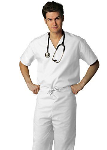 ADAR 701 White Scrub Set XS V Neck Top Drawstring Pants Unisex Medical Uniforms - Picture 1 of 4