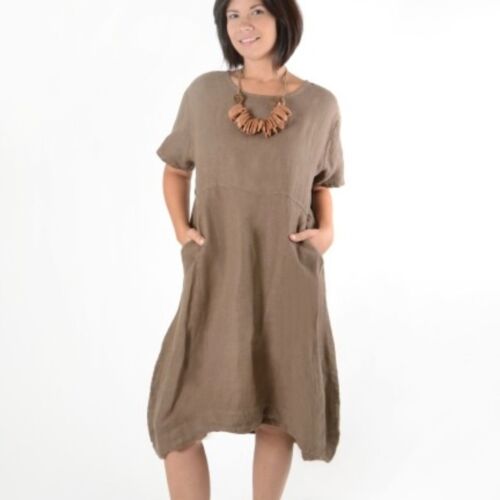 Bryn Walker Marina Basketweave Linen Dress Hi Low Size Large Brown Lagenlook