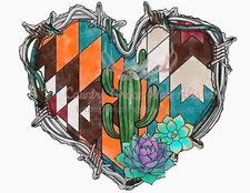 Sublimation Print Cactus Heart Ready to Press Heat Transfer