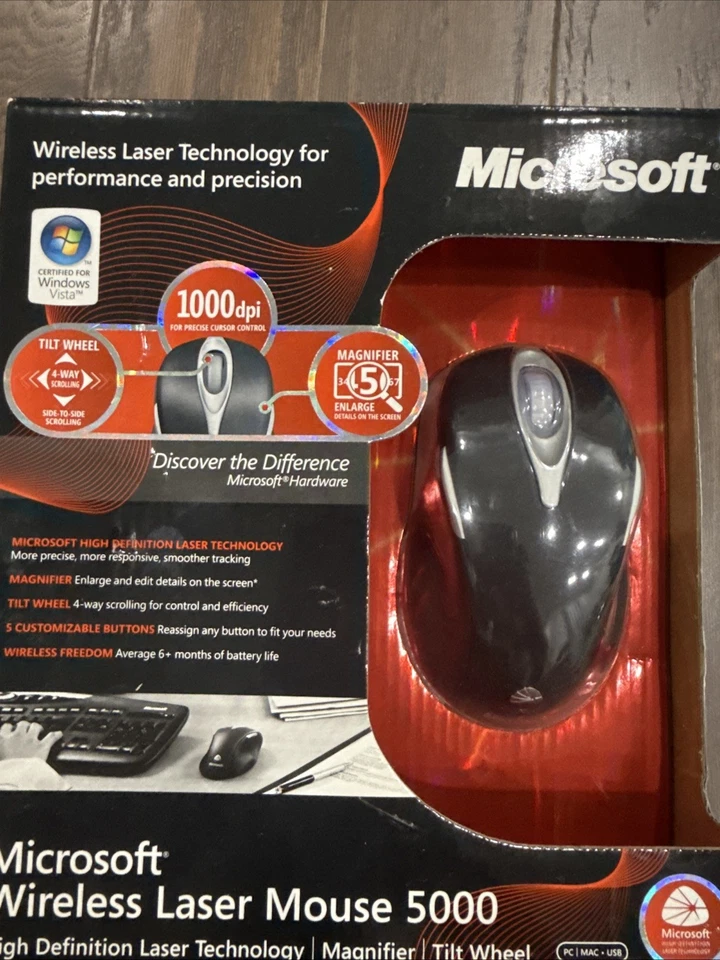Microsoft Wireless Laser Mouse 5000 - Metallic Black | NEW & sealed - Image 2 of 4