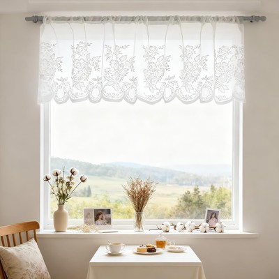 Light Filtering Waved Valance Curtains 18 Inches Long, Semi Sheer Soft Attrac...
