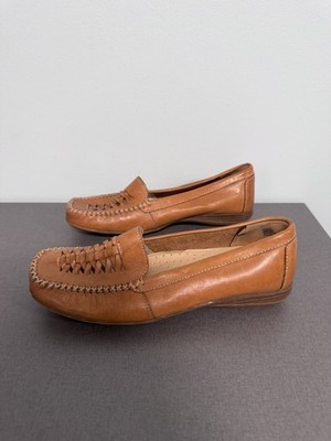 Thom Mcan Brown Leather Slip on Loafer Square Toe Preppy -Women's 5.5 Weaved