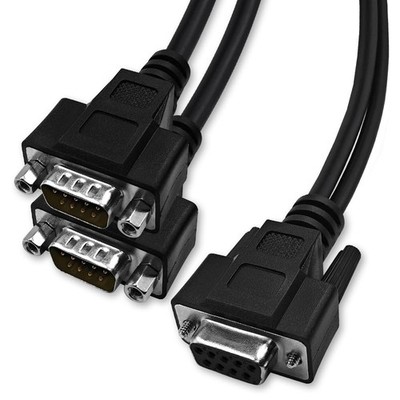 DB9 Y Splitter 1.5 Feet 1 Female to 2 Male 9 Pin Straight Through RS232 Seria...