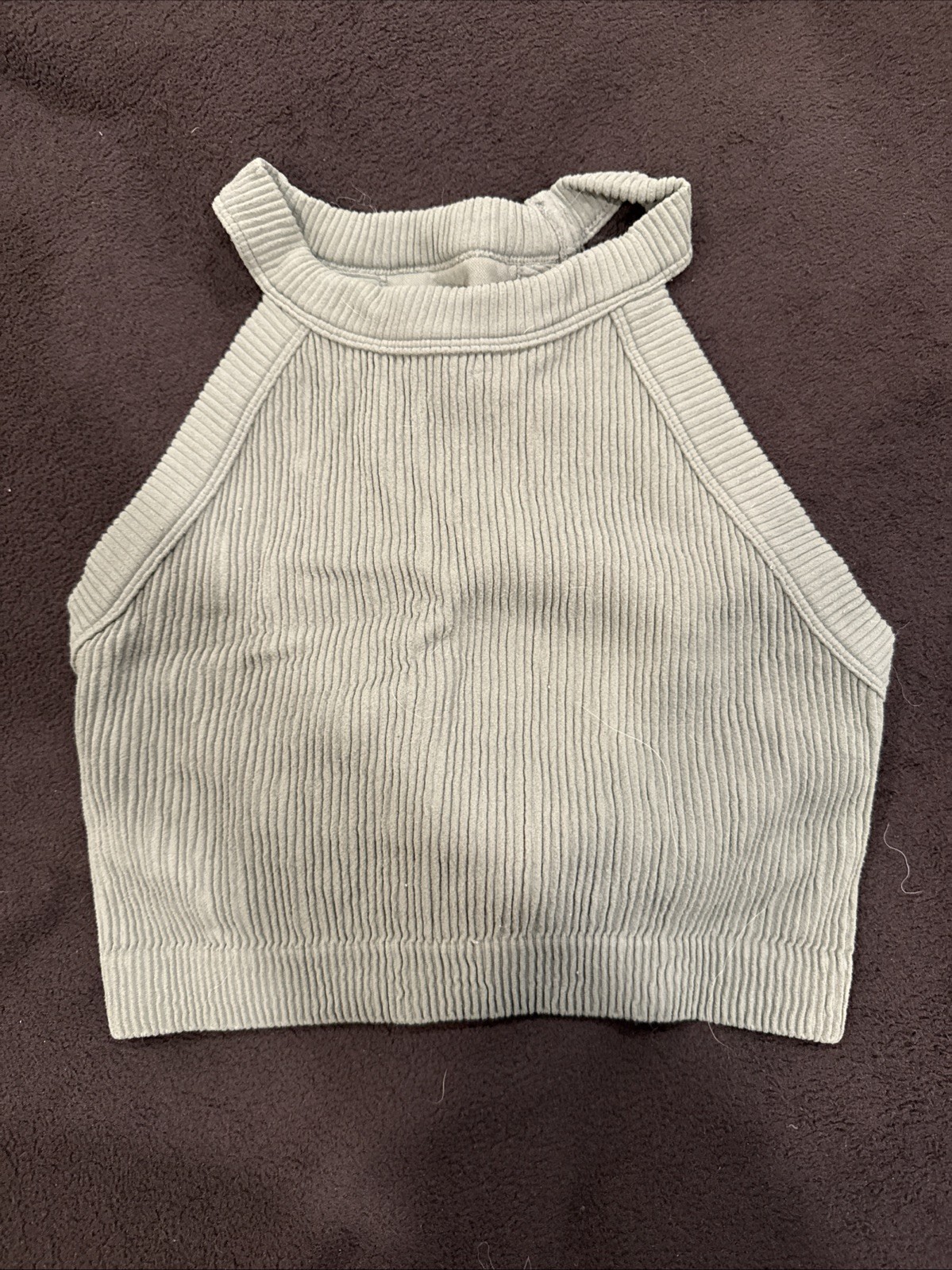 Aerie Ribbed Tank Top High Neck Sleeveless Crop Top Casual Green Womens Large
