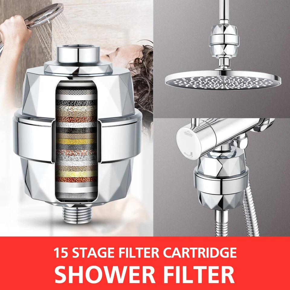ACA 15 Stage Shower Head Filter for Hard Water Removes Chlorine Fluoride Chrome