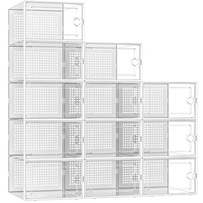 Kuject X-Large Shoe Storage Boxes Organizers Clear Plastic Stackable 12 Pack, Sh