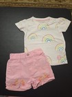 Girls Sz 12-18m Lot Of Denim Embroidered Shorts And Rainbow Top — photo 1