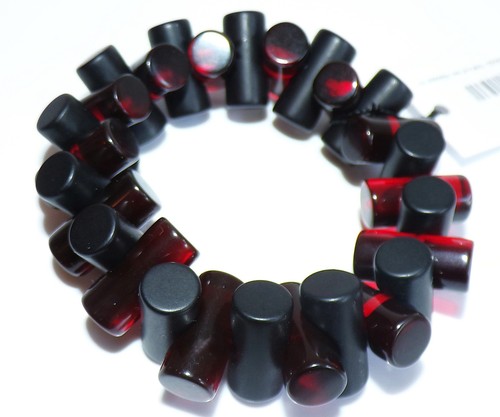Sobral Cilindros Very Deep Red Black Cylinder Beads Artist Made Stretch Bracelet - Picture 3 of 3