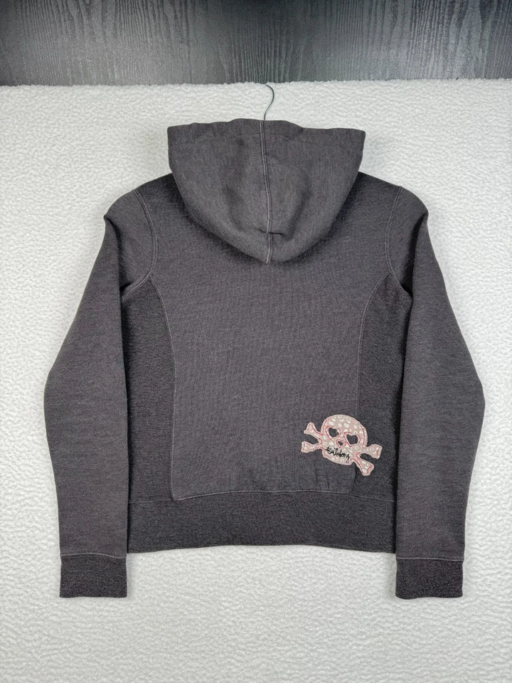 + Vintage Y2K Billabong Hoodie Skulls Womens Small Gray Fleece Full Zip - Image 2 of 4