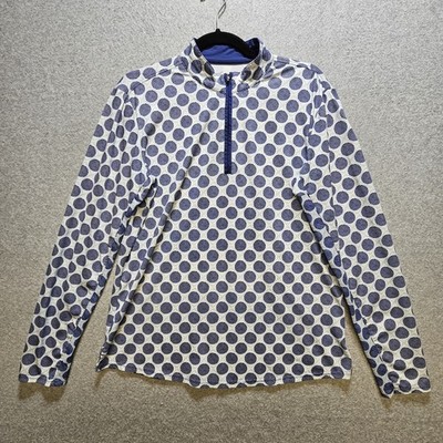 San Soleil Top L 1/4 Zip Pullover Long Sleeve Blue White UPF 50 Cooling Stretch