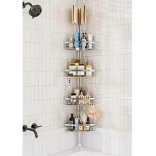 Rustproof Shower Corner Caddy Shelf for Bathroom Tension Pole Organizer with ...