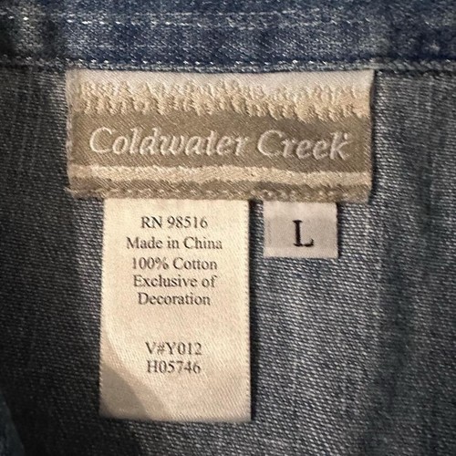 Coldwater Creek Denim Button Up Shirt with Colorful Floral Embroidery Size Large - Picture 3 of 4