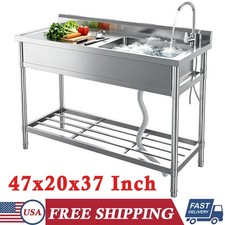 47" Stainless Steel Freestanding Commercial Utility Sink Single Bowl with Faucet