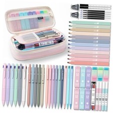 56 PCS Aesthetic School Supplies with Large Pencil Case, 6 Colored Pink