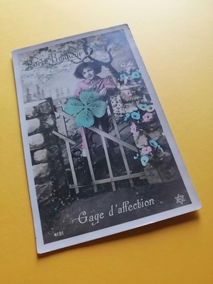 AK Fantasie Kind KLEEBLATT geschrieben um 1900 an Noélie und Anna PEDERIUM in SCHWER