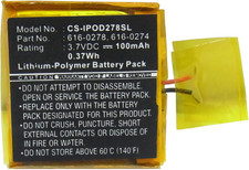 Battery for Apple Ipod Shuffle G2 1GB, Ipod Shuffle G3 Pn:Apple 616-0274, 616-02