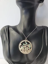 Vintage Tree of Life Necklace Silver Tone Simulated Iridescent Crystals Jewelry