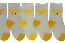 5pk Kids Cartoon Print Ankle Socks   Light Aqua - Mustard Yellow