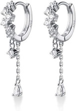 925 Sterling Silver CZ Hoop Earrings Dangle for Women Teen Girls Teardrop Huggie