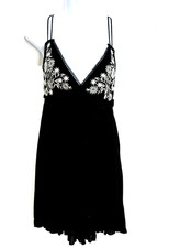 Forever 21 Black Boho Floral Embroidered Sundress Vacation Mini Dress Sz S