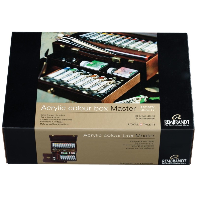 Peinture acrylique Rembrandt : coffret bois de 20 tubes pour peindre en atelier