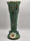 Vintage 1920's Weller Pottery Ardsley Green Cattail Reeds & Lily 7.5" Bud Vase
