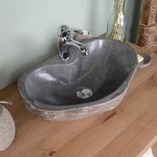 Aufsatz-Waschbecken Flussstein ca. 50cm oval mit Hahnloch Naturstein wohnfreuden