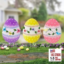 Easter Decorations Outdoor,3 Pack Metal Yard Stake Signs for Outside,Cute Egg