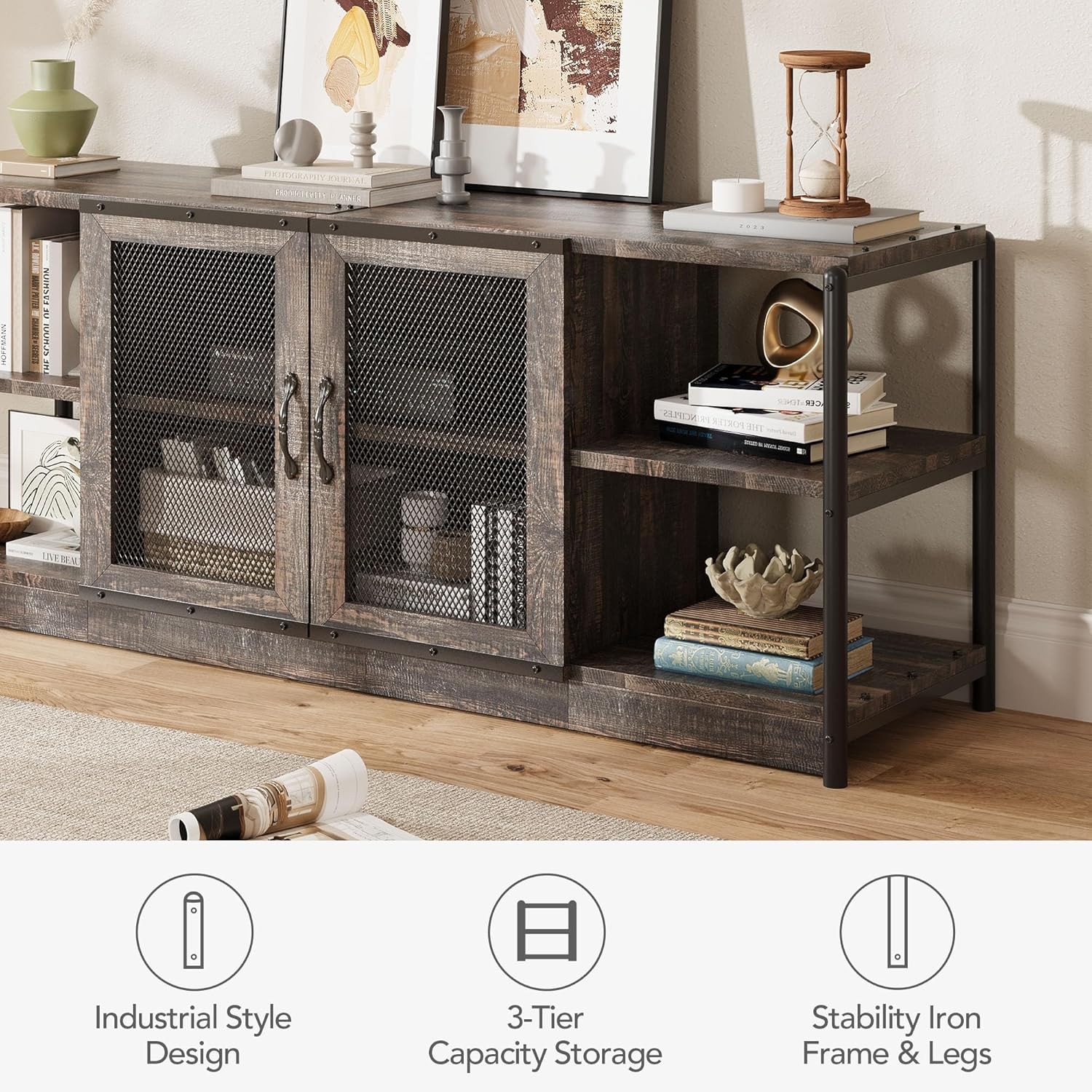Farmhouse TV Stand for 65/70/75 inch TVs Wood Entertainment Center TV Console
