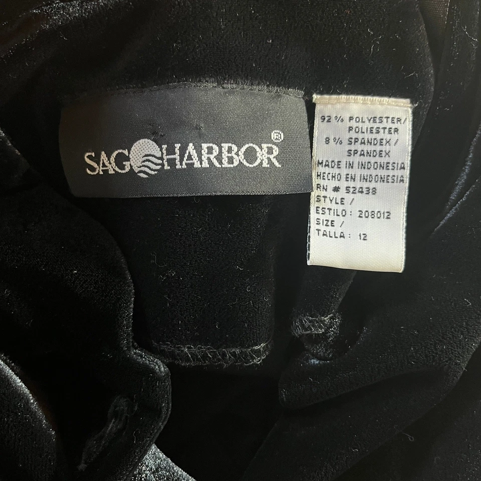 Vestido Vaina Vintage Sag Harbor Para Mujer 12 Negro Terciopelo Midi Maxi Gótico Bruja Foto 4 de 4