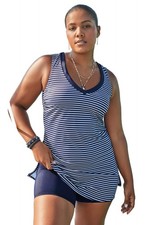 Swimsuits for All Women's Chlorine Resistant V-Neck Two-Piece Swimdress Plus