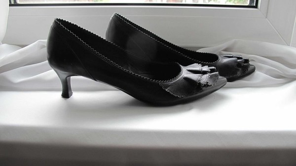 Women Heels Black Leather 37 #BE6V