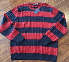 Nautica Men's Cable-knit Crewneck Striped Sweater NWT Sz XL